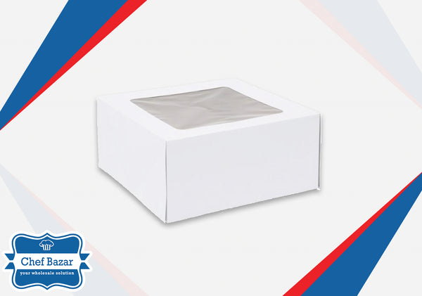 Card Board Cake Box with transparent window 9.5x9.5x3.25 inches (2 Pound cake) - chefbazarco