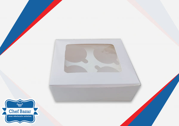 White Cardboard Box for Cupcakes 4 Cavity (6x5x2.5 inches) - chefbazarco