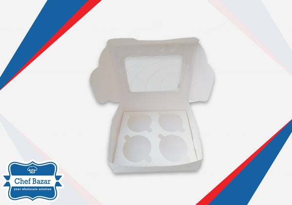 White Cardboard Box for Cupcakes 4 Cavity (6x5x2.5 inches) - chefbazarco