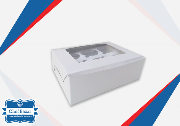 White Carboard Box for Cupcakes 6 Cavity (9x6.5x3 inches) - chefbazarco