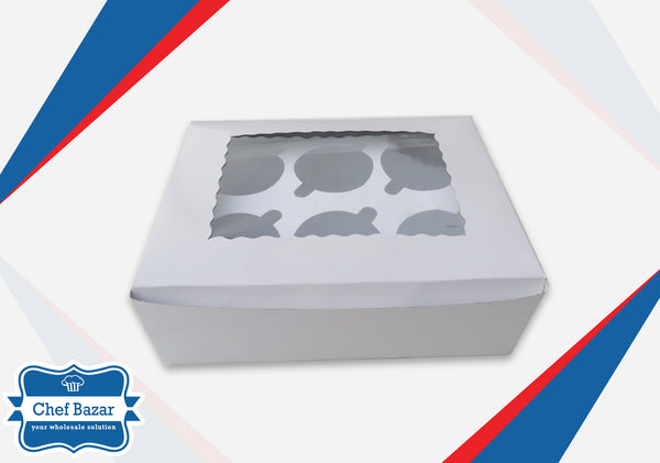 White Carboard Box for Cupcakes 6 Cavity (9x6.5x3 inches) - chefbazarco