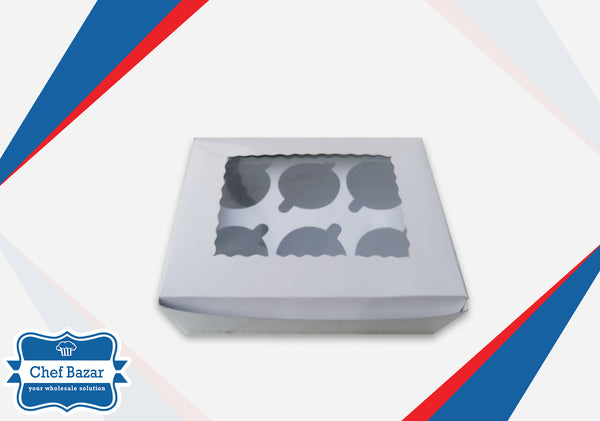 White Carboard Box for Cupcakes 6 Cavity (9x6.5x3 inches) - chefbazarco