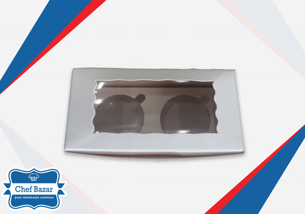 White Cardboard Box for Cupcakes 2  Cavity (6 x 3 x 3 inches) - chefbazarco