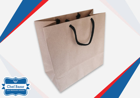 Food Delivery/Takeaway Kraft Paper Bag with String Handles 9 x 9 x 5 inches - chefbazarco