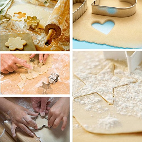 Cookie , Pastry & Fruit Cutters Stainless Steel Silver 12 Pieces Heart Star circle flower shape mould - chefbazarco
