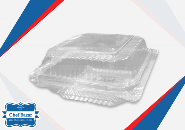 Clear Plastic Food/Dessert Box with Hinged Lid 8 x 8 x 4 inches - chefbazarco