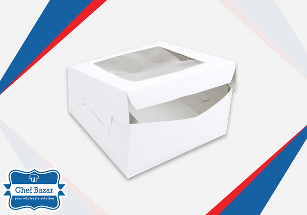 Card Board Cake Box with transparent window 9.5x9.5x3.25 inches (2 Pound cake) - chefbazarco