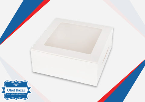 Card Board Cake Box with transparent window 9.5x9.5x3.25 inches (2 Pound cake) - chefbazarco