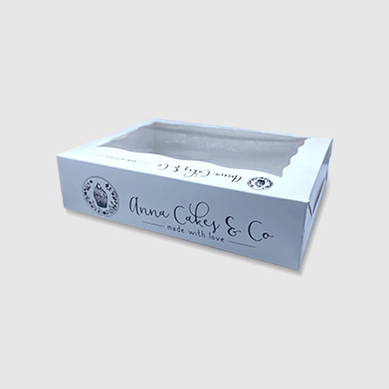 Printed White 4 Cavity Cupcake Box with Transparent Window (6.5 x 6 x 3 inches) - chefbazarco