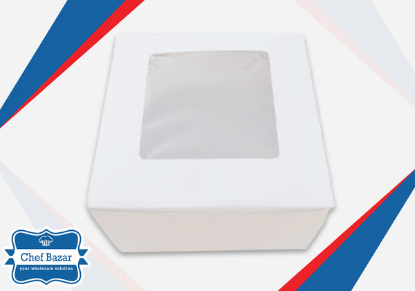 Heightened Card Board Cake Box with transparent window 10 x 10 x 7 inches - chefbazarco