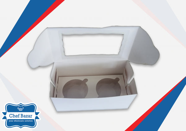 White Cardboard Box for Cupcakes 2  Cavity (6 x 3 x 3 inches) - chefbazarco