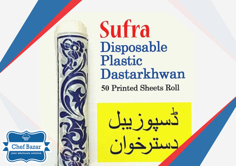 Sufra Disposable Plastic Dastarkhwan 50 Sheets Printed Roll - chefbazarco